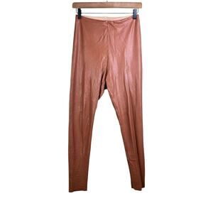 Commando Womens Cocoa Brown Faux Leather Four Way Stretch Shape Wear Leggings